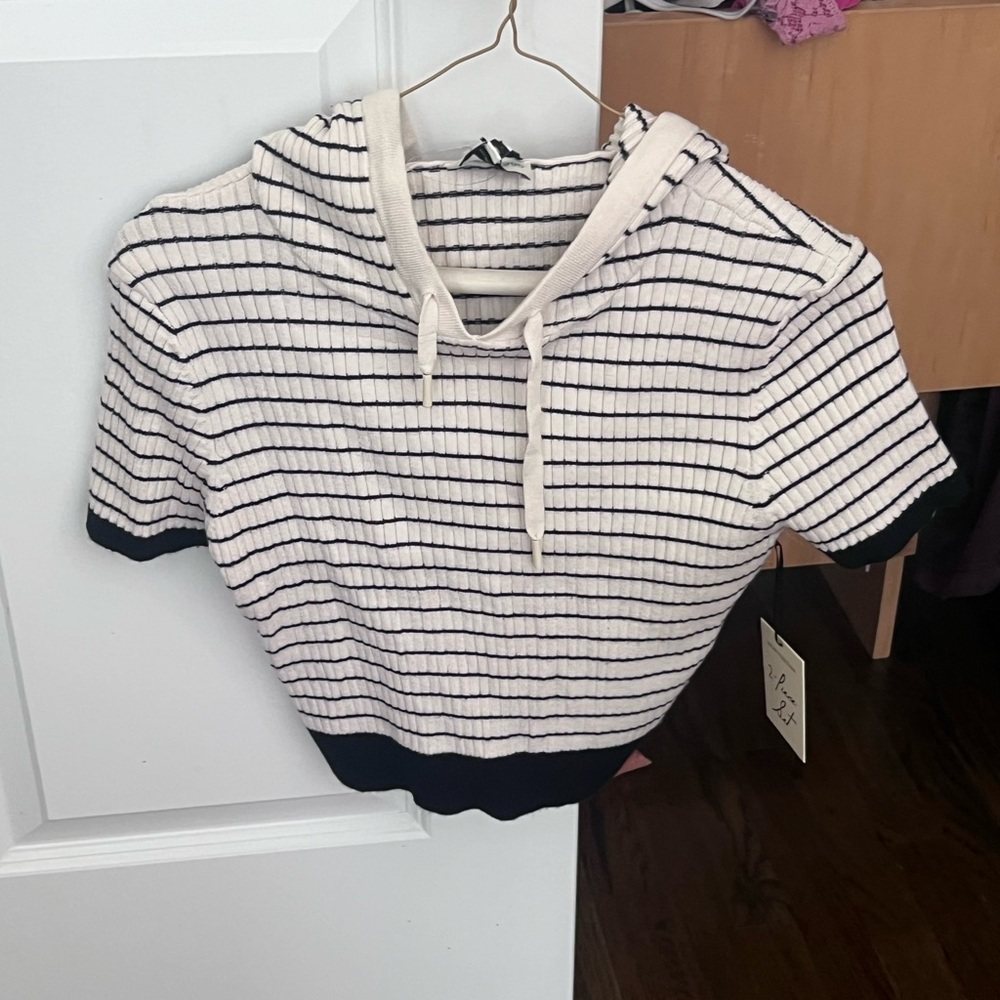 Striped Knit Hoodie Top